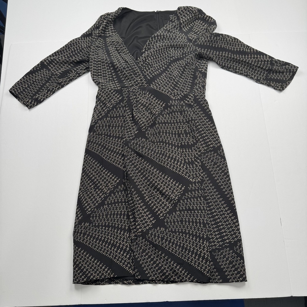 J Crew Dress Womens 8 Black White Geometric Print 365 Sheath 3/4 Sleeve Work